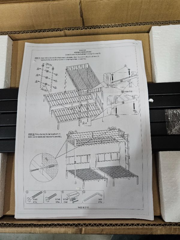 Photo 2 of **INCOMPLETE, BOX 1 OF 2 ONLY, BOX 2 MISSING**
 Metal Twin Triple Bunk Bed for Kids,Separatable Twin Over Twin Over Twin Triple Bunk with Slat Support & Separates Into 3 Twin Beds,No Box Spring Needed,Black