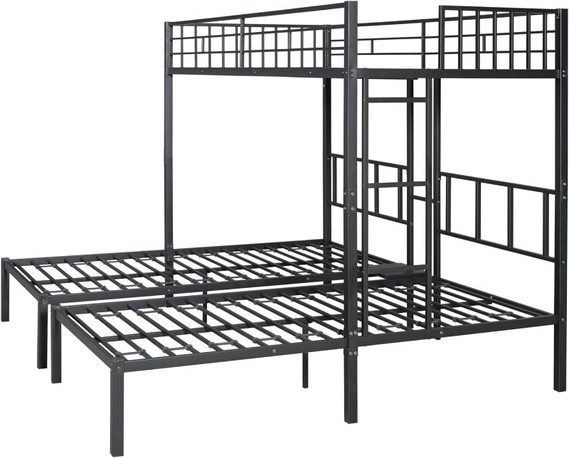 Photo 1 of **INCOMPLETE, BOX 1 OF 2 ONLY, BOX 2 MISSING**
 Metal Twin Triple Bunk Bed for Kids,Separatable Twin Over Twin Over Twin Triple Bunk with Slat Support & Separates Into 3 Twin Beds,No Box Spring Needed,Black