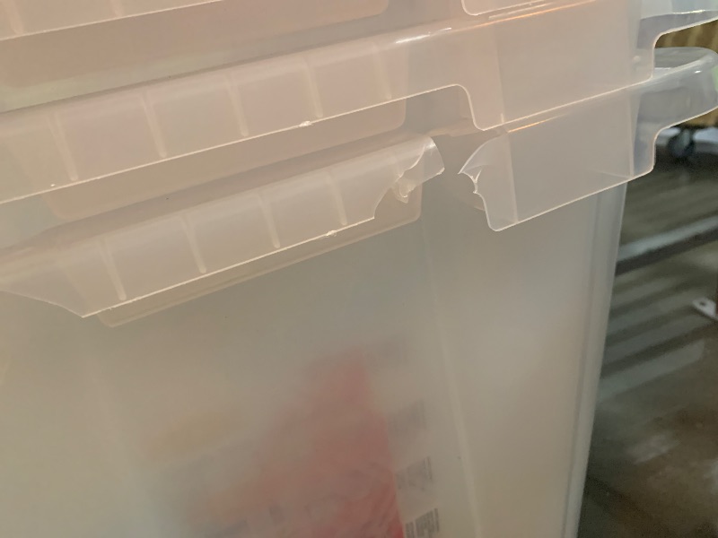 Photo 3 of 57-Gal. Tough Storage Tote in Clear with Red Lid


