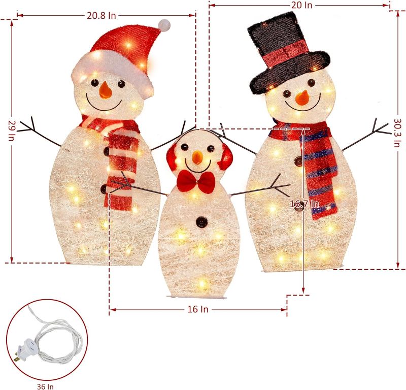 Photo 3 of **NON-REFUNDABLE** (PARTS) Atdawn  Snowman Family, Pre-Lit 60 Lights Christmas Collapsible Snowman Outdoor Decoration, Outdoor Lighted Snowman Christmas Yard Decorations