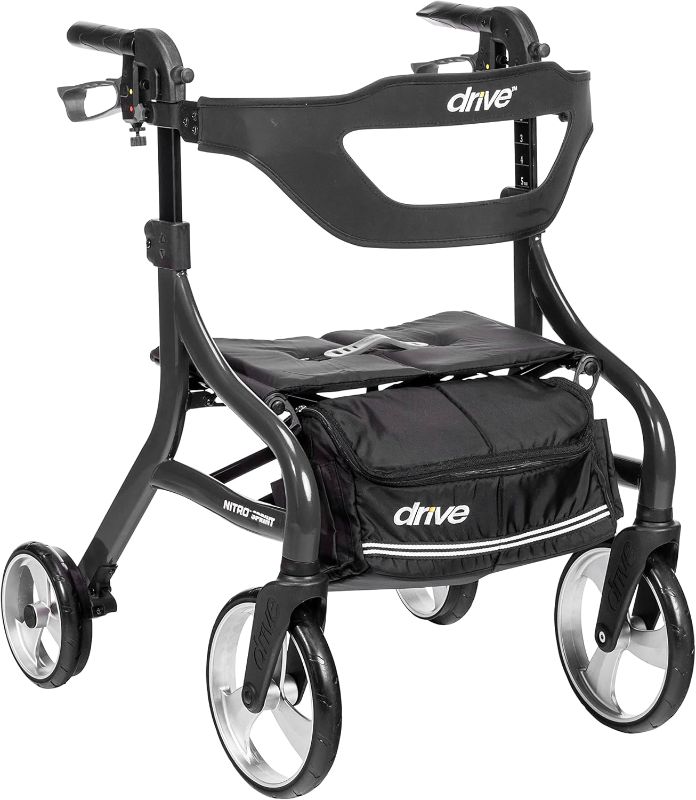 Photo 1 of ***USED - NO PACKAGING - SEE PICTURES***
Drive Medical Nitro Sprint Foldable Rollator Walker with Seat, Petite Height Lightweight Rollator with Large Wheels, Folding Rollator, Short Rolling Walker for Seniors and Adults, Black