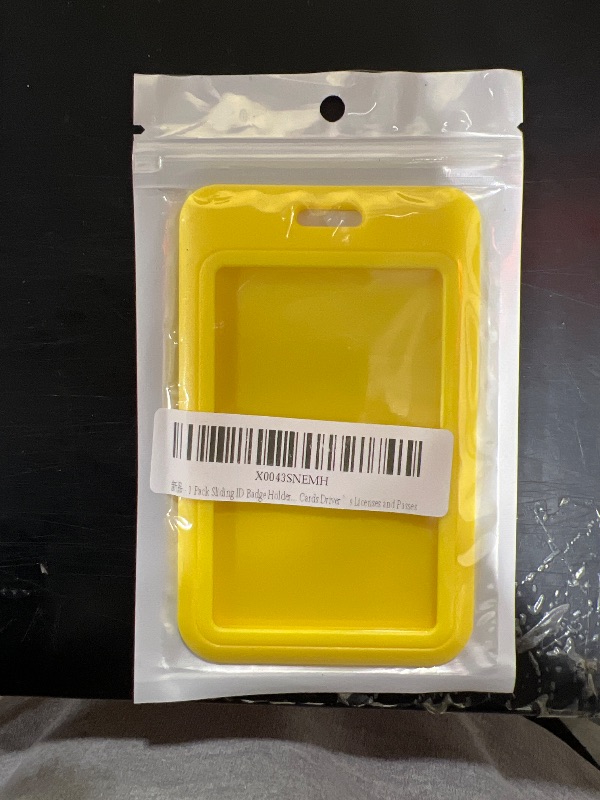 Photo 2 of 1 Pack Sliding ID Badge Holder with Clear Window Yellow ID Card Holder Protector Pouch for Office School ID Credit Cards Proximity Key Cards Driver’s Licenses and Passes