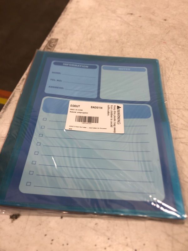 Photo 1 of EOOUT 5 Pack File Folders Letter Size Plastic Folders with Clear Front Pocket, with Contents Paper Rainbow Colors, Transparent Pocket Folders for Documents