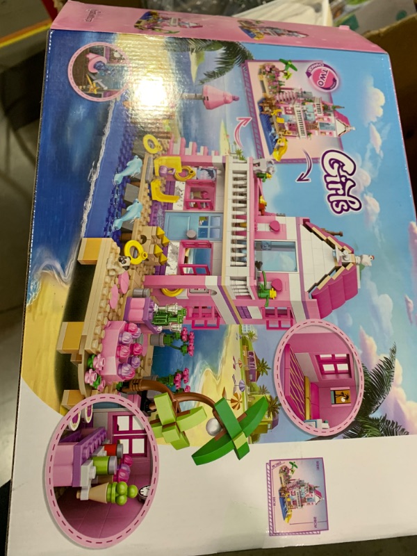 Photo 1 of Pink Girls Seaside Beach Villa Friends Building Set Compatible with Lego Friends Construction Educational Toy for Kids Age 8-12 and Up 822 PCS