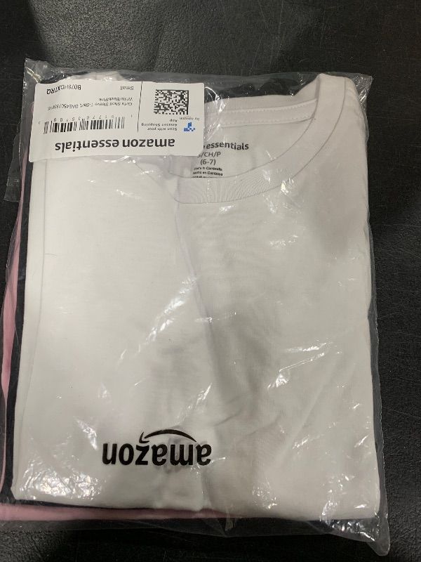 View 2 of Amazon Essentials Girls' Short-Sleeve T-Shirt Tops (Previously Spotted Zebra), Pack of 3, White/Black/Pink, Small