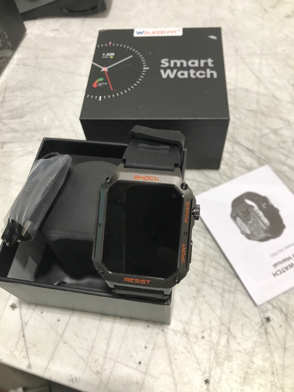 Photo 1 of WalkerFit Rugged Smart Watch for Men- Answer/Dial Calls, Waterproof Fitness Watch with Health Monitor, Sport Tracker, Military Smartwatch for iPhone/Android, Black