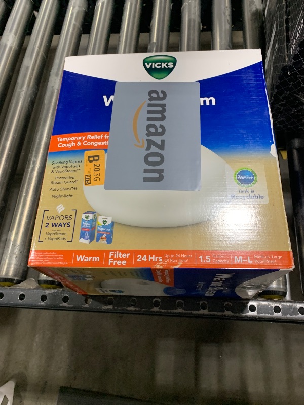 Photo 1 of Vicks Warm Steam Vaporizer, Small to Medium Rooms, 1.5 Gallon Tank – Warm Mist Humidifier for Baby and Kids Rooms with Night Light, Works with Vicks VapoPads and VapoSteam