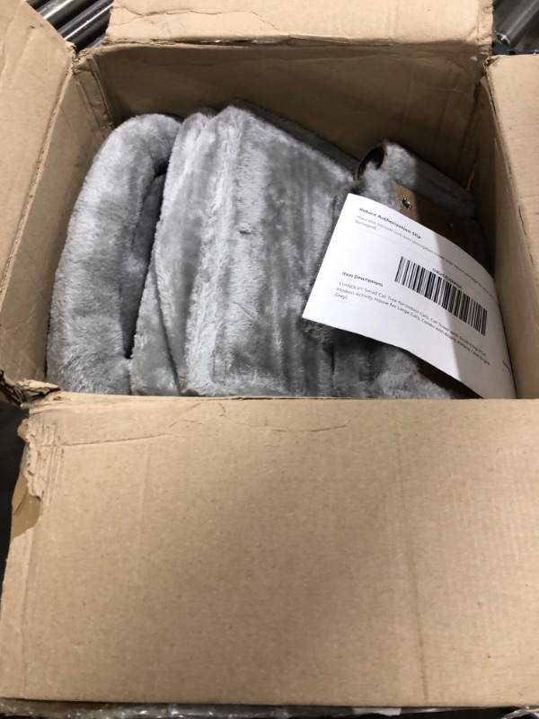 Photo 1 of SYANDLVY Small Cat Tree for Indoor Cats, Cat Tower with Scratching Post, Modern Activity House for Large Cats, Condo with Board, Kittens Cave (Light Grey)