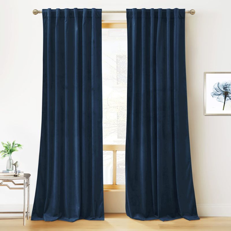 Photo 1 of RYB HOME Blue Velvet Curtains 84 inches- Blackout Curtains for Living Room, W52 x L120 inches, 2 Panels