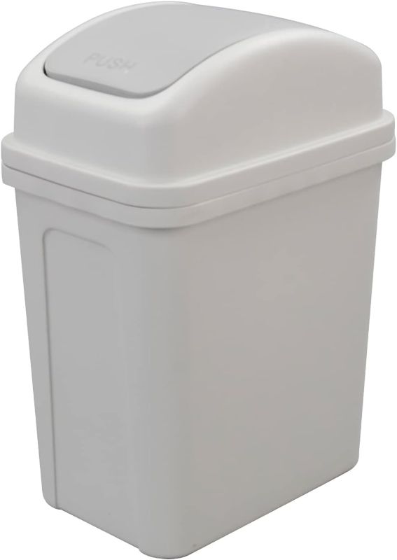 Photo 1 of 1.8 Gallon Plastic Trash Can with Lid, Small Garbage Bin, Light Grey