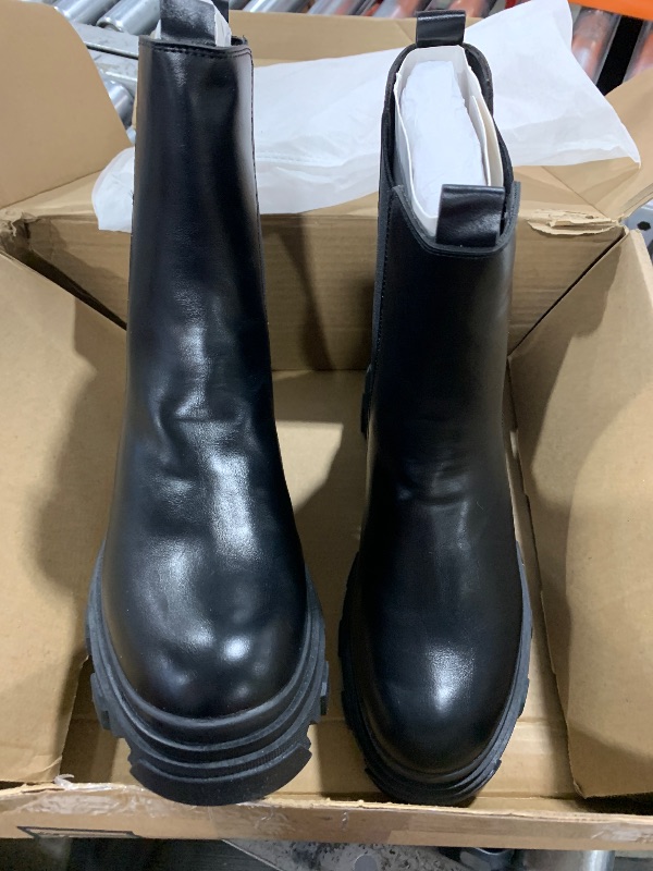 Photo 2 of DREAM PAIRS Women's Platform Chelsea Boots Lug Sole Combat Mid Calf Slip On Chunky Ankle Booties,Size 9,Black/Pu,DMB212