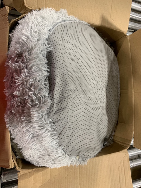 Photo 2 of MABOZOO Round Stuffed Pouf Ottoman,Fluffy and Furry Pouf Foot Stool Storage Ottoman,20x22 Inches Floor Pouf Chair for Living Room Bedroom Couch Home Decor?Light Grey?