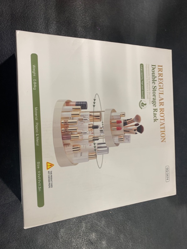 Photo 1 of INVSSENE 2 Tiers Rotating Makeup Organizer, Large Makeup Organizer for Vanity, Countertop Storage Shelf for Cosmetics, Skincare, Makeup Brush - Warm White