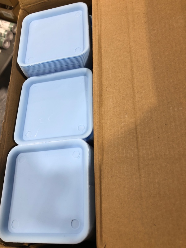 Photo 1 of 100 Pieces 4 Inch Flower Pots Square Plants Nursery Pot Plastic Plant Seedling Pots Nursery Transplanting Planter Container with Saucer for Indoor Herbs Succulents Balcony Garden Office (Blue)