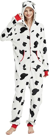 Photo 2 of Cow Onesie Adult Women Pajamas Animal Costumes Home Sleepwear Outfit Jumpsuit Plus Size One-Piece Christmas Halloween Cosplay