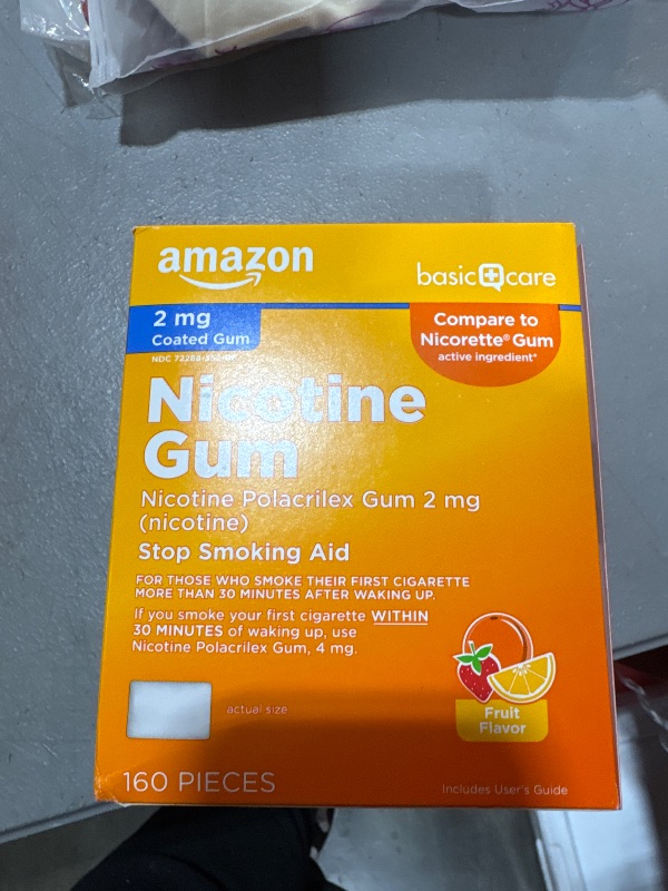 Photo 2 of Basic Care Coated Nicotine Polacrilex Gum, 2 mg (nicotine), Fruit Flavor, Stop Smoking Aid, 160 Count