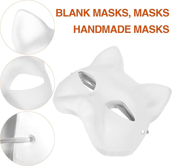 Photo 1 of 12Pcs Cat Mask White Paper Masks Blank Mask Unpainted Animal Half Facemasks DIY Paint Masquerade Mask Costume Proposed for Halloween Cosplay Dance Party Favors
