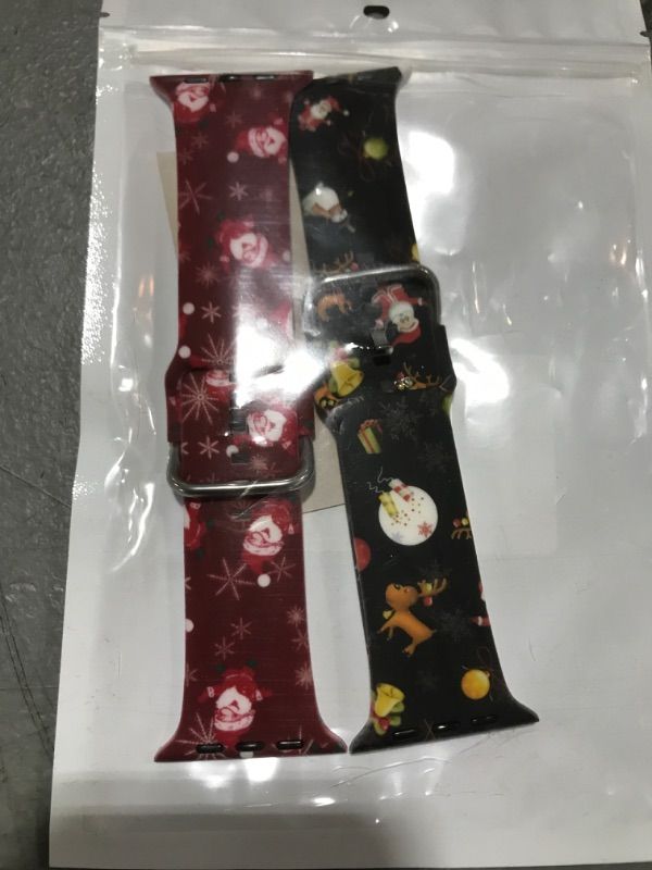 Photo 1 of 2 Pack Christmas Strap for Apple Watch Bands 44mm 45mm 46mm, Soft Silicone Bracelet Compatible with iWatch Band Series 10/9/8/7/6/SE/5/4/3, Waterproof Sport Band for Apple Watch Women Men Gift