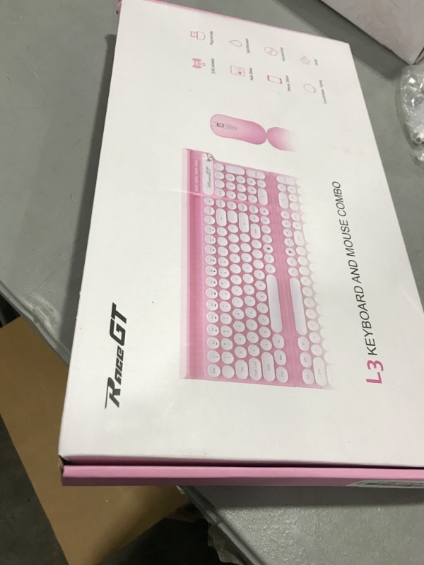 Photo 1 of RaceGT Wireless Keyboard and Mouse Combo - Wireless Typewriter Keyboard and Silent Mouse, Cute Pink Keyboard with Phone Holder, 2.4G USB Computer Keyboard and Mouse Set for Windows Laptop/Desktop/PC