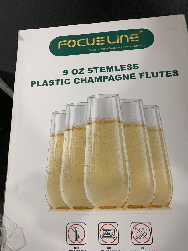 Photo 2 of FOCUSLINE 24 Pack 9 Oz Clear Plastic Champagne Flutes, Stemless Plastic Champagne Glasses Clear, Heavy Duty Plastic Toasting Glasses, Shatterproof and Disposable Cups Perfect For Any Party