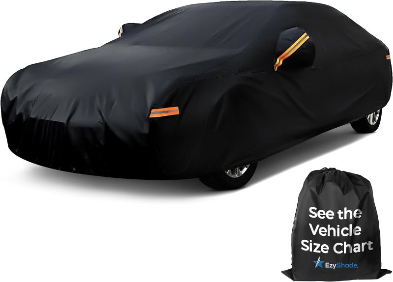 Photo 1 of EzyShade 10-Layer Car Cover Waterproof All Weather - See Vehicle Size-Chart - Car Covers for Automobiles & Car Snow Cover - Full Exterior Covers - Rain Sun Wind Snow. Black, Size A4 (See Size Chart)
