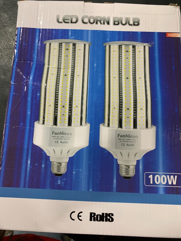 Photo 2 of 2 Pack 1200W Equivalent 100W LED Corn Bulbs 14500 Lumen 6500K Daylight White Corn Light Bulb Super Bright E26/E39 Base LED Corn Light Bulb for Commercial Industrial Lighting Warehouse Workshop Street