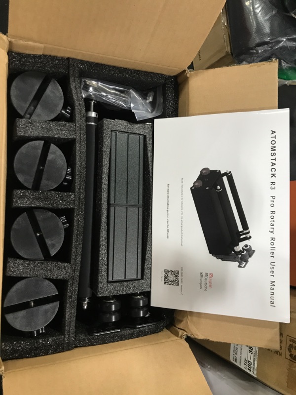 Photo 1 of ATOMSTACK R3 Pro Roller, Aluminum Y-axis Rotary Roller Engraving Module, 360° Rotating Axis for Engraving Different Size Cylindrical Objects Cans, with Support frame, Extension Towers