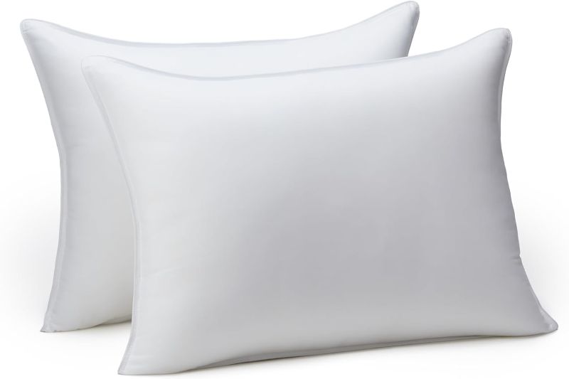 Photo 1 of Amazon Basics Down Alternative Pillow for Back Side Sleepers, Medium Density, Standard Size, 26" x 20", 2-Pack, White
