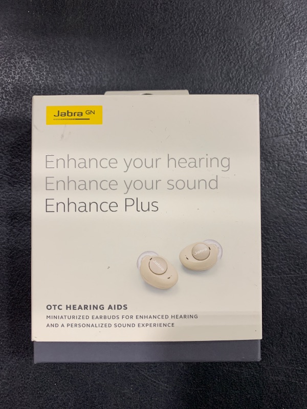 Photo 2 of Jabra Enhance Plus Self-Fitting OTC Rechargeable Hearing Aids for Advanced Hearing Enhancement, Music and Calls – (Incompatible with Android) 4 Mics and Powerful Speakers, Made for iPhone – Gold Beige