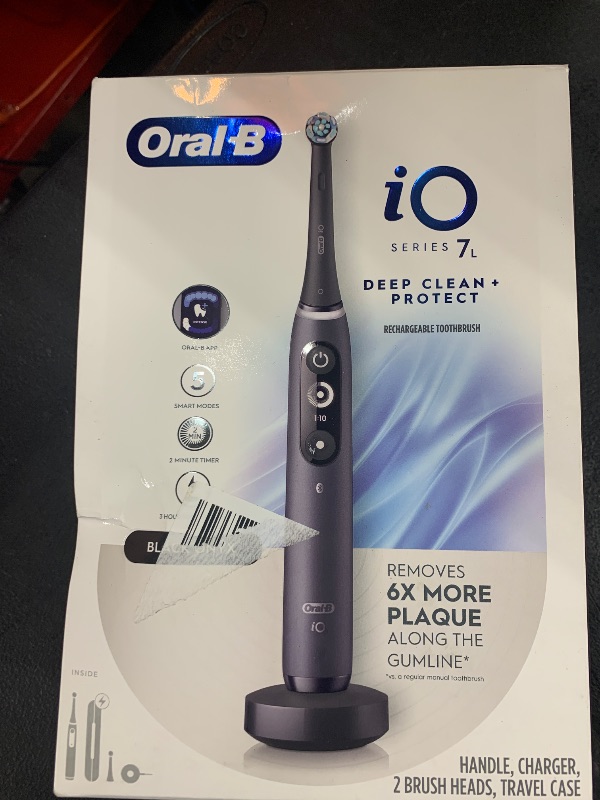 Photo 1 of Oral-B iO Deep Clean + Protect Rechargeable Electric Toothbrush, Black with a iO Series 7 Toothbrush, 2 Replacement Brush Heads, and a Charging Travel CaseLPNPMDG7740672
