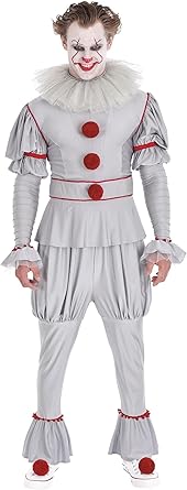 Photo 1 of  Pennywise Costume for Adults, It Chapter Two - Horror Costume Includes Jumpsuit, Mesh Collar, & Pom Pom Accessories for Shoes - Costumes for Halloween, Birthday Parties, & Themed Events 4xl