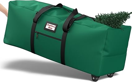 Photo 1 of Kesfitt Christmas Tree Storage Bag 9Ft, Rolling Christmas Tree Bag with Wheels, Christmas Tree Storage Box with Adjustable Straps Fits Artificial Tree, 600D Oxford Extra Large Heavy Duty, Dual Zippers
