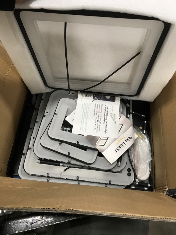 Photo 1 of Shine LUEST Modern LED Ceiling Light, Dimmable LED Chandelier Black Flush Mount Ceiling Lights, Remote Control Acrylic Ring Ceiling Lamp Fixture for Living Room Dining Room Bedroom