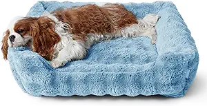 Photo 1 of Lesure Orthopedic Dog Beds for Medium Dogs - Rectangle Bolster Calming Pet Sofa,Fluffy Plush Bubble Pet Bed with Removable Washable Cover and Nonskid Bottom,30x24x8inches
