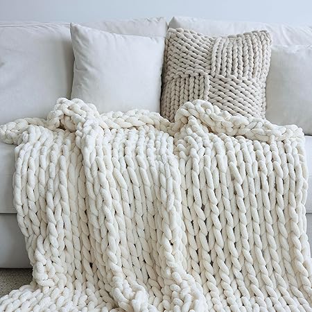 Photo 1 of Maetoow Chenille Chunky Knit Blanket Throw ?40×50 Inch?, Handmade Warm & Cozy Blanket Couch, Bed, Home Decor, Soft Breathable Fleece Banket, Christmas Thick and Giant Yarn Throws, Cream
