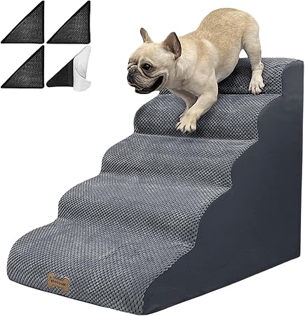 Photo 1 of Dog Stairs to high beds, 5 step dog stairs for 30 inches couch-bed, pet stairs for small old large dogs and cats, dog ramp climbing to 20-30 inch bed, Non-Slip balanced dog ramps for Indoor stairs,30D
