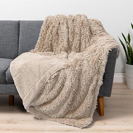 Photo 1 of PAVILIA Taupe Tan Fluffy Throw Blanket for Couch, Fuzzy Blanket for Women Men, Furry Plush Warm Blanket Bed Sofa, Super Soft Thick Faux Fur Sherpa Blanket Throw, 50x60
