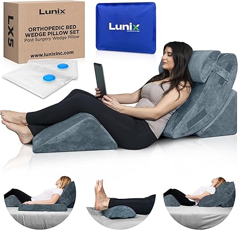 View 1 of Lunix 4pcs Orthopedic Bed Wedge Pillow Set, Post Surgery Memory Foam for Back, Leg Pain Relief, Sitting Pillow, Adjustable Pillows Acid Reflux and GERD for Sleeping, with Hot Cold Pack, 100% Navy