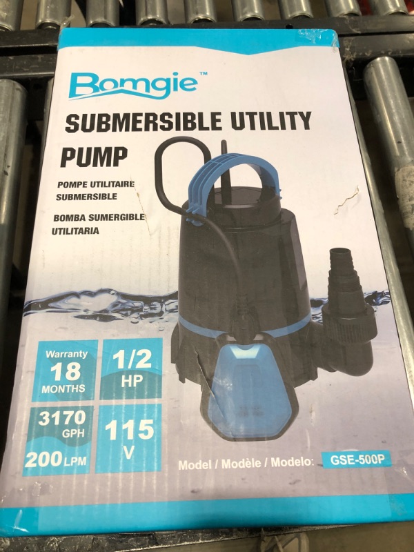 Photo 2 of Bomgie 1/2HP Sump Pump 3170GPH Submersible Water Pump with Automatic Float Switch, Utility Pumps for Pool Draining, Basement Flooding, Garden Pond Low Water Level with 20ft Cord