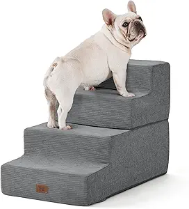 Photo 1 of Dog Steps for Bed, Extra Wide Dog Stairs for High Bed and Couch, 35D Foam Pet Steps for Small Dogs and Cats, Pet Stairs 2 in 1 with Non-Slip Bottom Grey, 4 Steps
