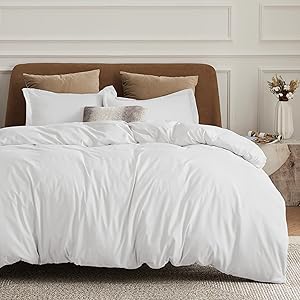 Photo 1 of Bedsure White Duvet Cover Queen Size - Soft Double Brushed Bedding Set for Kids & Adults, Zipper Closure, 3 Pieces, Includes 1 Duvet Cover (90"x90") & 2 Pillow Shams, NO Comforter
