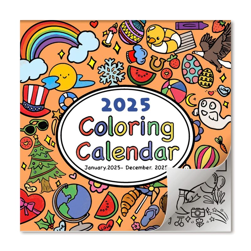 Photo 1 of Himache 2025 Coloring Kids Wall Calendar with Unique Illustrated Images, 12" x 24" Open, 12-Months (Jan-Dec 2025)