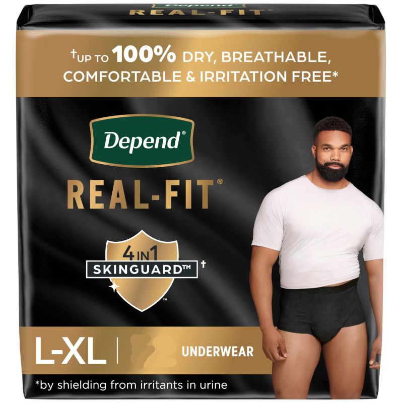 Photo 1 of Depend Real Fit Incontinence Underwear for Men, Disposable, Maximum Absorbency, Large/Extra Large, Black, 26 ct