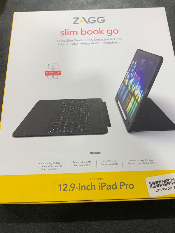 Photo 2 of ZAGG Slimbook Go - Ultrathin Case, Hinged with Detachable Bluetooth Keyboard - Made for 2019 Apple iPad Pro 12.9" - Black