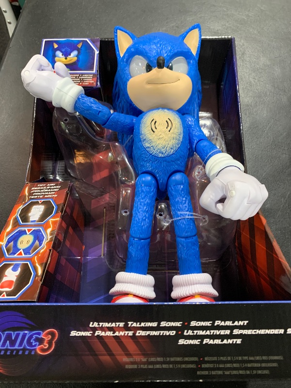 Photo 1 of Sonic The Hedgehog 3 Ultimate Talking Sonic 12-Inch Figure, Features 30+ Iconic and Humorous Phrases and Sounds from The Movies, Light-Up Eyes and Quills