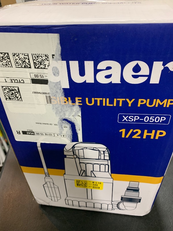 Photo 2 of Acquaer 1/2HP Utility Pump 2906GPH Submersible Sump Pump with Automatic Float Switch, Water Removal for Hot Tub, Pools, Basements, Garden Pond