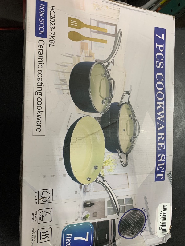 Photo 2 of M MELENTA Pots and Pans Set, 7 Piece Nonstick Ceramic Cookware Set, Induction Kitchen Cookware Sets, Pots and Pans Non Stick with Oven Safe Handle, 100% PFOA Free, Blue