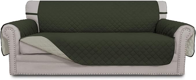 Photo 1 of Easy-Going Reversible Oversized Couch Cover for 3 Cushion Couch Sofa Cover for Dogs Water Resistant Furniture Protector Cover with Foam Sticks for Pet (Oversized Sofa, Army Green/Beige)