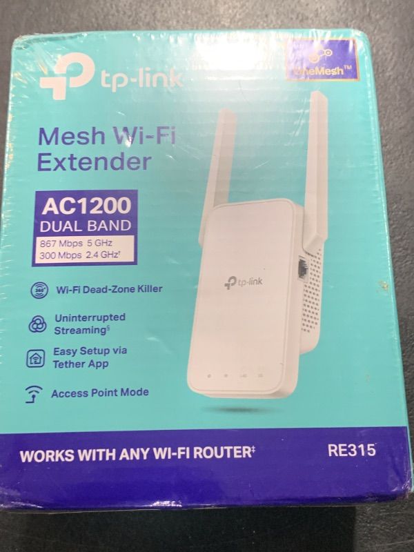 Photo 2 of TP-Link AC1200 WiFi Extender, 2024 Wirecutter Best WiFi Extender, 1.2Gbps home signal booster, Dual Band 5GHz/2.4GHz, Covers Up to 1500 Sq.ft and 30 Devices ,support Onemesh, One Ethernet Port (RE315)