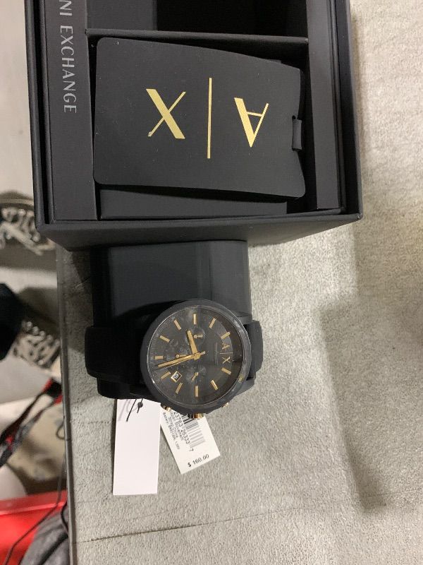 Photo 2 of A?X ARMANI EXCHANGE Men's Chronograph Black Silicone Strap & Luggage Tag Gift Set (Model: AX7105)